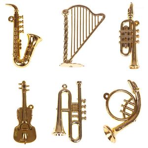 7/14pcs/set 2Styles Mini Plastic Musical Instrument Gold Christmas Tree Hanging Xmas Decor1