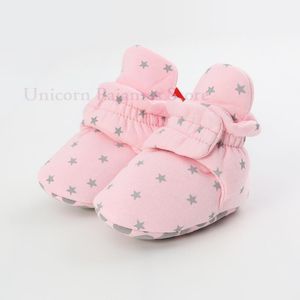 First Walkers Girls Pink Star Comfort Cotton Shoes Baby Infants Hook&loop Cozy Soft Sole Booties Kids Toddler Pre Moccassins Boot