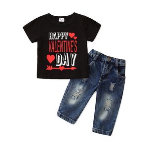 Baby Boys Ubrania Zestaw Litery Koszulka + Dżinsowe Spodnie 2 sztuk Odzież Garnitur Boy Moda Stroje Kowbojskie Znosić nowe ubrania