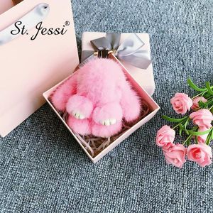 Fur Keychain 10 cm Luxo Real Mink Fur Mini Bunny Coelho Saco de Coelho Charme Suporte Pompon Car Keyring Pingente Acessórios 220228