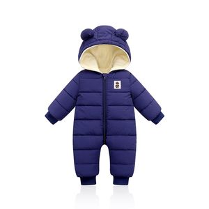 Infant Girls Jumpsuit Autumn Winter Children Plus Velvet Down Cotton Hooded Climbing Clothes Baby Boys Romper 220211