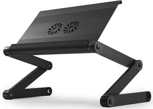 Executive Verstelbare Ergonomische Laptop Koeling Stand Lap Desk voor Bed Couch met Fans USB poorten Vouwen Aluminium Desktop Riser Lade Hoogte Kantelen Hoek Zwart