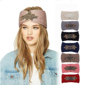 Diamond Knitted Crochet Headband Women Winter Sports Hairband Turban Yoga Head Band Ear Muffs Cap Headbands Party Favor 24 Colors YW14