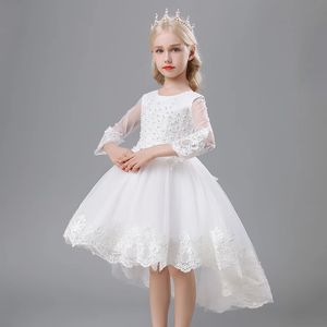 New Girl s Princess dress Wedding dress Piano costume Autumn style Beaded Flowers Sweep train Dress