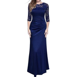 Elegant Mermaid Black Lace Long Evening Dresses Three Quarter Sleeve Lace Applique Robe De Soiree Longue Formal Evening Gown LJ201224
