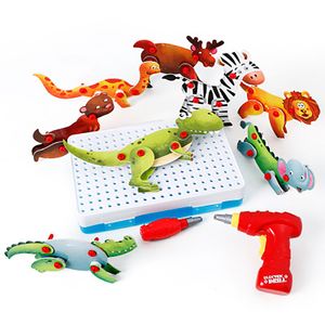 Fai finta di giocare a trapano elettrico Viti Assemblaggio Animali Block Model Toy Boy Bambini Strumento Giocattoli educativi per giochi Puzzle LJ201007