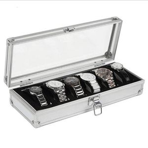 Outad Fashion 6 GRID Slots Watches Display Storage Square Box Case Aluminium Watches Boxes Jewelry Decoration Case Gift188b