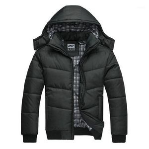 Wholesale black polyester coat resale online - Men s Down Parkas Winter Jacket Men Quilted Black Puffer Coat Warm Fashion Male Overcoat Parka Outwear Polyester Padded Hooded
