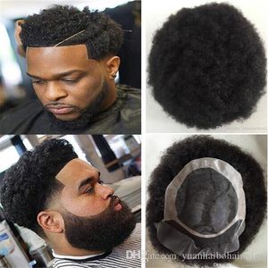 2021 Hot Selling Afro Wave Men Toupee 4mm, 6mm, 12mm, PU Toupee Jet Black # 1 Mänsklig hårbyte