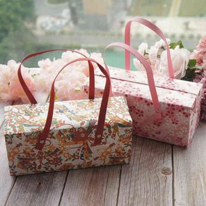 Fiore rosa giallo 5 pezzi scatola di carta portatile come rotolo torta biscotto caramelle regali fatti a mano per feste di compleanno di nozze imballaggio H1231