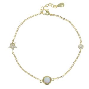 Commercio all'ingrosso delicato gioielli di moda Sparking Bling Cz Star rotondo opale fascino catena a maglie braccialetto regolato per le donne regalo di Natale 15 con 4 cm
