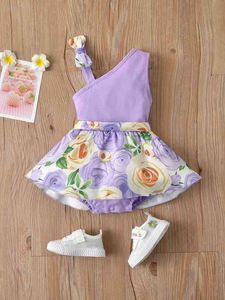 Bebê menina floral-hem assimétrico pescoço vestido ela