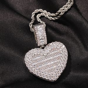 Foto personalizzata di grandi dimensioni può aprire la collana con ciondolo a cuore uomo donna Hip Hop Bling ghiacciato gioielli schiena solida per regalo