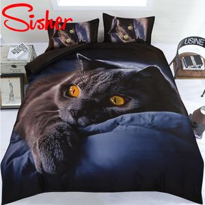 Cat Bedding Set Animal Duvet Cover Set Comforter Bedding Sets King Size Single Full Double Bed Linen Flat Sheet LJ201015