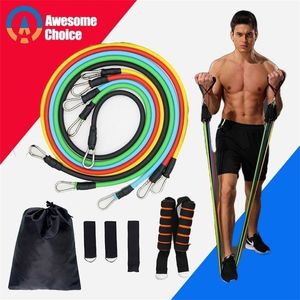 Quality 11 Pieces Resistance Bands Set Yoga Exercise Fitness Band Rubber Loop Tube Gym Pilates 220216