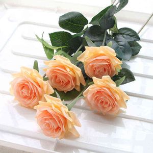 Presentes para mulheres 7 peças Real Touch Rose Branch Haste Látex Rose Hand Feel Simulação Decorativa Artificial Silicone Rose Flowers Casa Casamento