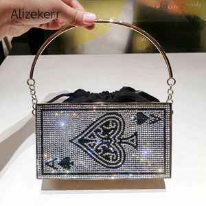 Evening Bags Ace of Spades Diamonds Metal Evening Bags Designer Luxury Hollow Out Shiny Clutch Purse and Handbag for Dinner Party 220315