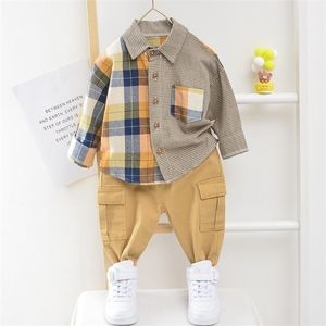 Infant Toddler Baby Clothes for Girls Boys Patchwork Shirt Set Cotton Long Sleeve 1-5 Years Spring Autumn Kids Clothing Y1105