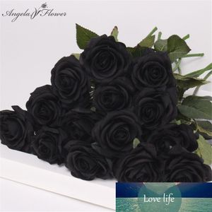 PU Real Touch Artificial Black Rose Tulip Gorgeous Latex Flower Stamens Bröllop Fake Flower Dcor Home Party Memorial 15pcs / Lot