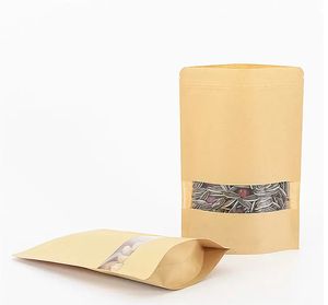 2022 new Kraft Zipper Paper Bag Stand Up Reusable Sealing Pouches with Transparent Window Storage Bags for Food Coffee