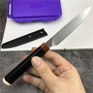 高品質固定ベードキッチンフルーツナイフ9CR14Movサテンの刃の黒檀のハンドルストレートナイフKydexと屋外のギア