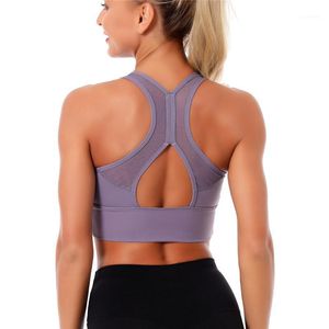 Gymkläder plus storlek 2xl Kvinnor Strappy Sports Bra Buttery Soft Backless Workout Medium Support Fitness Mesh Patchwork1