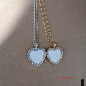 sublimation blank necklaces pendants with drill woman necklace pendant transfer printing consumable materials 15pcs lot 0927309U
