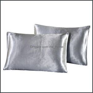 Pillow Case Bedding Supplies Home Textiles & Garden 2Pcs Emation Silk Satin Pillowcase Single Solid Color Ers Luxury For Bed Throw 51X 76Cm