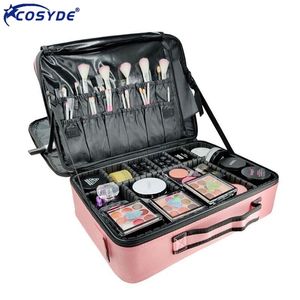 2021 Professionell Makeup Organizer Travel Beauty Cosmetic Case för smink Bolso Mujer Storage Bag Nail Tool Box Sväskor 220218