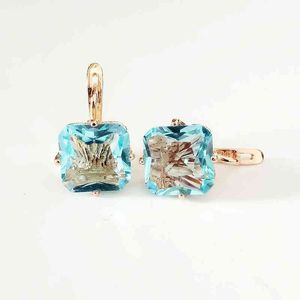 Earring Luxury Earring Rose Gold Color Jewelry Light Blue Cubic Zircon Designs for Women Fashion