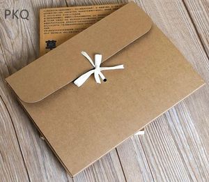 Present Wrap st Brown White Kraft Po kuvertförpackningsfodral Vit papper för silkescarf Postcard Box med band1