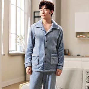 Flannel Pajamas Men Long Sleeve Pijama Set For Male Plus Size Sleep Clothing Casual Nightie Sleepwear Man Pyjamas Suits Winter LJ201113