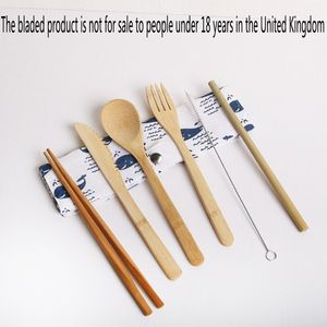 7 st set bambu bestick set porslin bärbar duk väska kit kniv gaffel sked chopstick pipett pensel dinnerware sätter varm försäljning wl g2