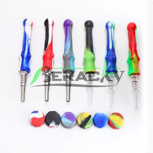 Aracı İçin Cam Suyu Bongs Dab Sondaj Sigara Silikon NC Kiti ile Kuvars / Titanyum İpuçları 14mm Silikon NC Setleri Mini NC