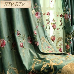 Luxury Green villa high quality velvet embroidered curtains for living room Tulle Curtain for Bedroom Window Treatment Drapes LJ201224