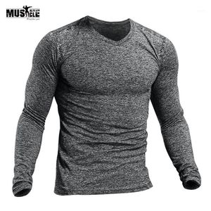 T-shirt da uomo MUSCLE ALIVE Uomo Bodybuilding Manica lunga Slim Fit Allenamento fitness per uomo Elastico Triblend Moda Top Abbigliamento sportivo1