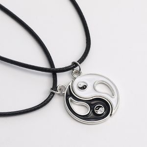 Пара ожерелье уникальный дизайн splice сплетни tai chi yin yang ожерелья кожаный веревка кулон черный белый валентин день подарки w-00598