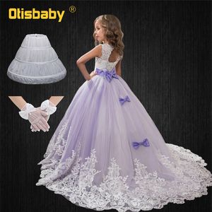 Weihnachten Mädchen Blumen Spitze ärmellose Eleghant Hochzeit Abendkleid Kinder Mädchen Kleid lange Geburtstag Party Kommunion Kleider LJ200923