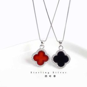 S925 Silver Agate Clover Pendant Korean Chic Women's Temperament Clover Necklace Clavicle Chain Fashion Jewelry2595