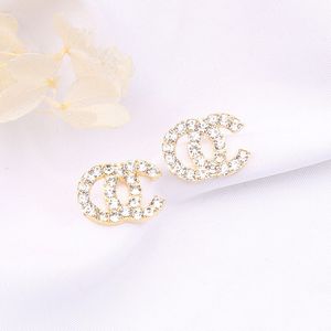 High Quality Simple Women Fashion Brand Design Stud Pearl Crystal Rhinestone Metal Gold Silver Double Letter Earrings for Girls Lovers Jewelry Christmas Gifts