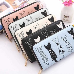 Cat Coin Purses Five Cute Cartoon Broderi Thread Zipper Card Purse Kvinnor Mode Smart Money Bag PU Läder Girls Case Plånböcker