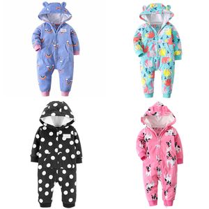 Baby Girl Roupas Inverno Longa Manga Com Capuz Menino Jumpsuit Fleece Macacão Quente Zíper 9-24m Criança Criança Bonito Bonito 201027