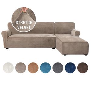 Thick Velvet L shaped Sofa Cover Living Room Corner Couch Slipcover Sectional Stretch Elastic Sofa Cover Canap Chaise Longue 201119