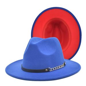 STINGY BRIM HATS кожаные цепи федора шляпа смешанные цвета джаз ковбой для женщин и мужчин зимняя крышка красный с черным шерстяным боулером оптом