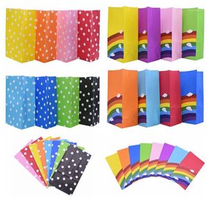 Regalo Wrap 5 / 10pcs Rainbow Polka Dot Paper Bag Candy Bag Stand Up For Wedding Party Decoration Bambini Birthday Birthday Snack Wrapping fornitureS751