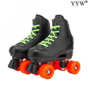 Inline & Roller Skates Women Girls Microfiber 2 Double Row 4 Wheels PU Skating Shoes Sliding Sneakers Training Black1