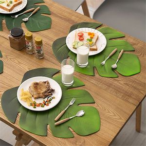 Turtle Leaf Placemat Artificial Green Plant Insulation Non-slip Tableware Home Western anti-hot plate Table Kitchen Decor Mats T200703