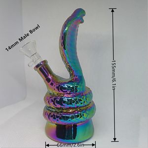 Rainbow Snake Glass Bong Hookah 6.1in Water Pipe 14mm Male Bowl Beaker Bubbler Tobacco