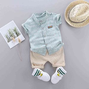 Moda Erkek Bebek Yaz Mektup Giyim Seti Baskı Kısa Kollu Gömlek + Bebek Yürüyor Boy Çocuk Giysileri Için Pantolon 1 2 3 4 Yıl G220310