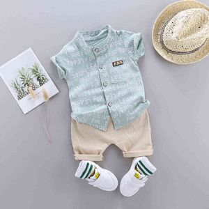 Moda Meninos Bebê Verão Letra Roupas Set Imprimir Camisa de Manga Curta + Calças para Criança Criança Roupas 1 2 3 4 Anos G220310